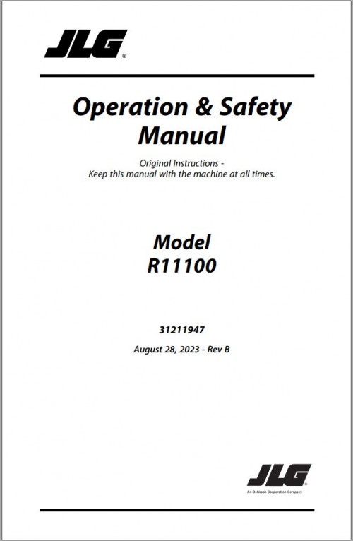 JLG Telehandlers R11100 Operation Safety Manual 31211947 2023