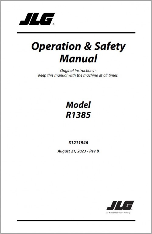 JLG Telehandlers R1385 Operation Safety Manual 31211946 2023