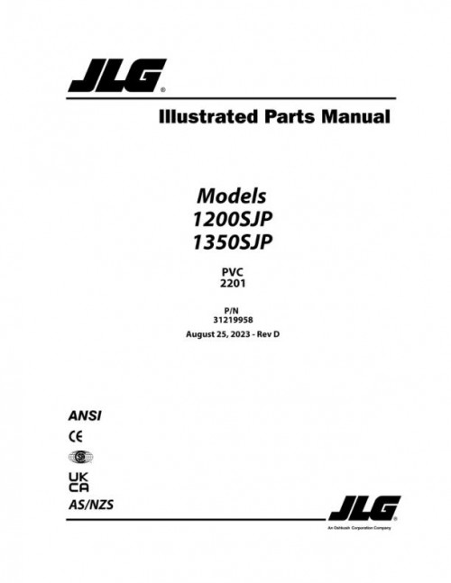 JLG Boom Lifts 1200SJP 1350SJP Parts Manual 31219958 2023 PVC 2201