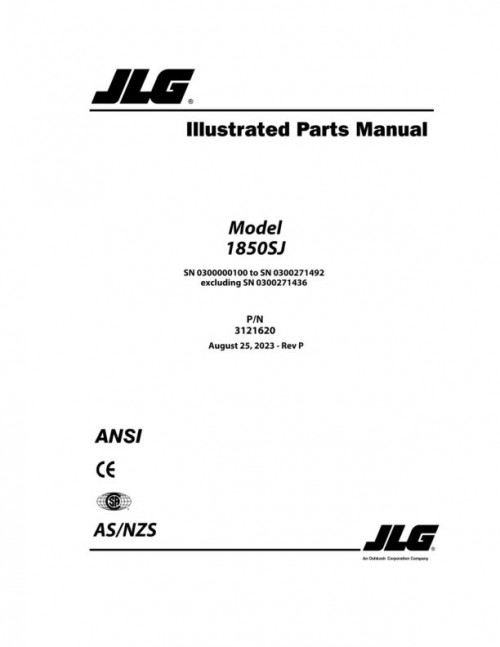 JLG Boom Lifts 1850SJ Parts Manual 3121620 2023