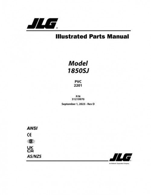 JLG Boom Lifts 1850SJ Parts Manual 31219970 2023 PVC 2201