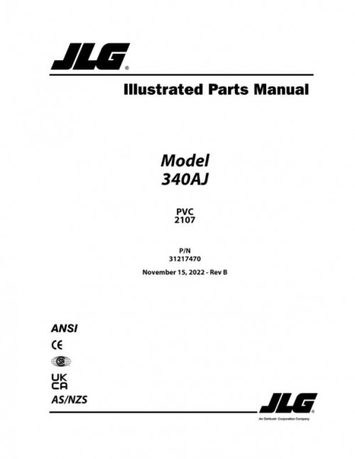 JLG Boom Lifts 340AJ Parts Manual 31217470 2022 PVC 2107