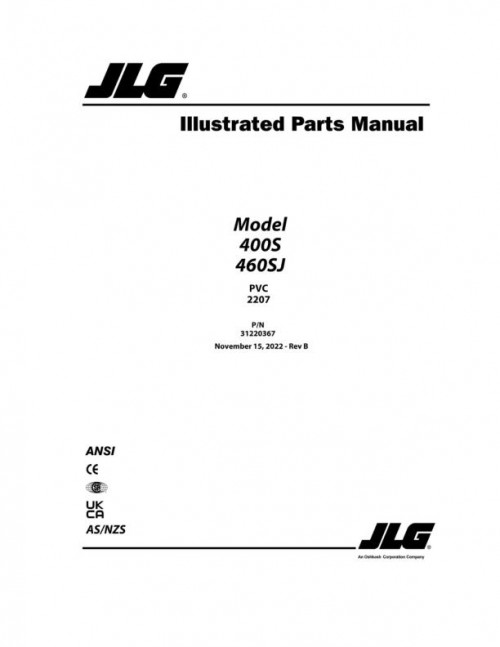 JLG Boom Lifts 400S 460SJ Parts Manual 31220367 2022 PVC 2207