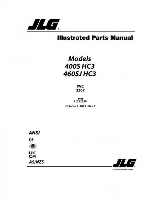 JLG Boom Lifts 400S HC3 460SJ HC3 Parts Manual 31222398 2023 PVC 2307