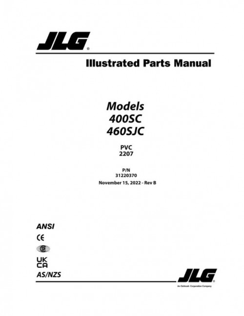 JLG Boom Lifts 400SC 460SJC Parts Manual 31220370 2022 PVC 2207