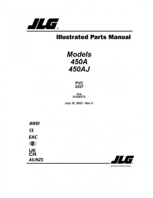 JLG Boom Lifts 450A 450AJ Parts Manual 31220373 2023 PVC 2207