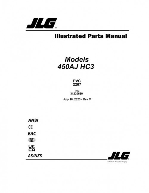 JLG Boom Lifts 450AJ HC3 Parts Manual 31220650 2023 PVC 2207