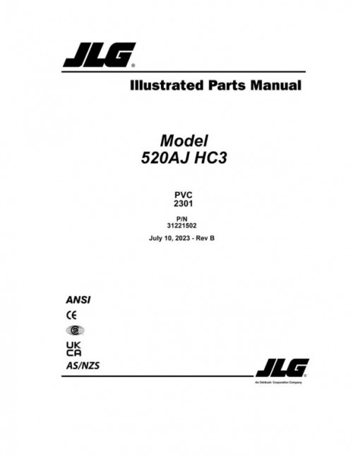 JLG Boom Lifts 520AJ HC3 Parts Manual 31221502 2023 PVC 2301