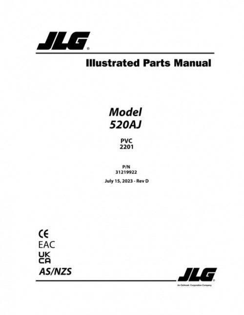 JLG Boom Lifts 520AJ Parts Manual 31219922 2023 PVC 2201