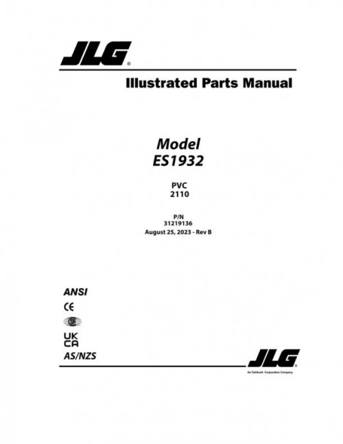 JLG Scissor Lifts ES1932 Parts Manual 31219136 2023 PVC 2110