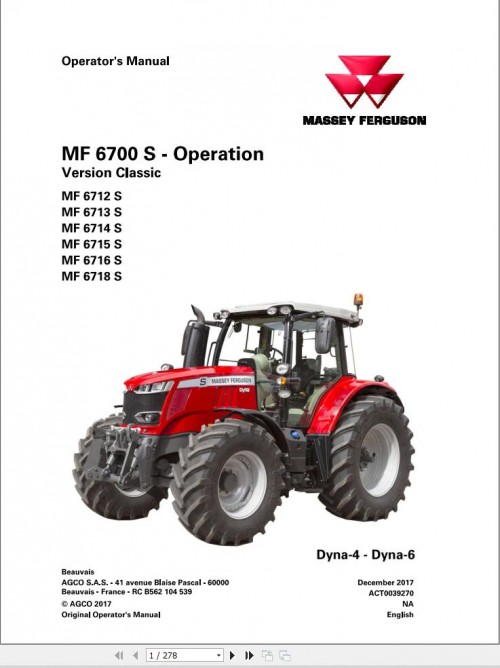 Massey Ferguson 6712S to 6718S Dyna 4 6 Operation Manual