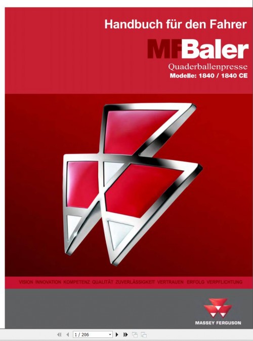 Massey Ferguson Baler 1840 1840CE Operator Manual 79035878A DE