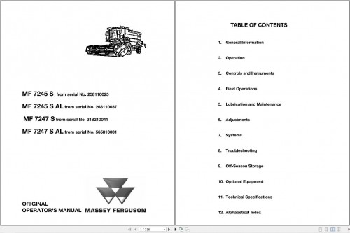 Massey Ferguson Combine 7245 7247 S SAL Operator Manual LA327239013