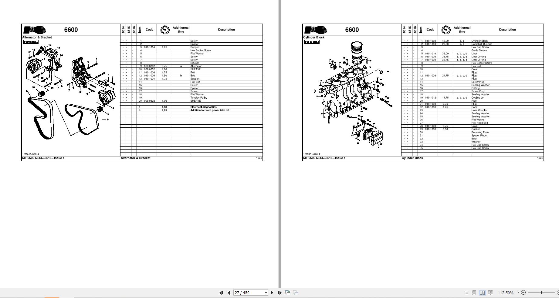 Massey Ferguson Tractor 6614 6615 6616 Dyna-VT Parts Manual 7060991M2 ...