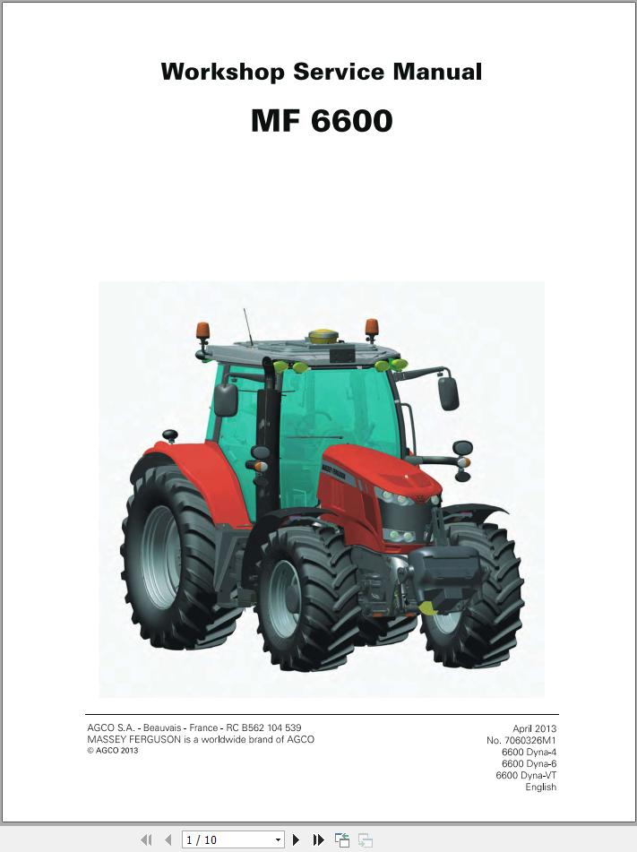 Massey Ferguson Tractor Mf6600 Series Workshop Service Manual 7060326m1 Auto Repair Manual 