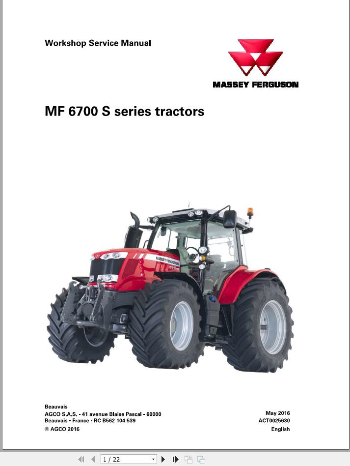 Massey Ferguson Tractor Mf6700s Series Workshop Service Manual Act0025630 Auto Repair Manual 