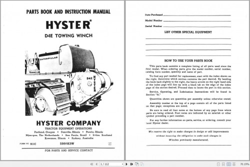 Hyster Towing Winch D4E Parts Book & Instruction Manual 911C (1)