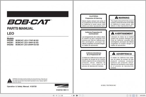 Bobcat Leo 942280 942281 942282 Parts Manual 4125725 (1)