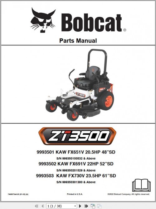 Bobcat Zero Turn Mower ZT3500 Parts Manual 7468073enUS (1)