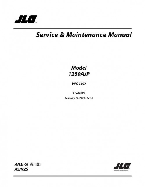 JLG Boom Lifts 1250AJP Service Maintenance Manual 31220399 2022 PVC 2207