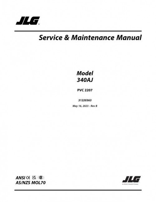 JLG Boom Lifts 340AJ Service Maintenance Manual 31220363 2023 PVC 2207