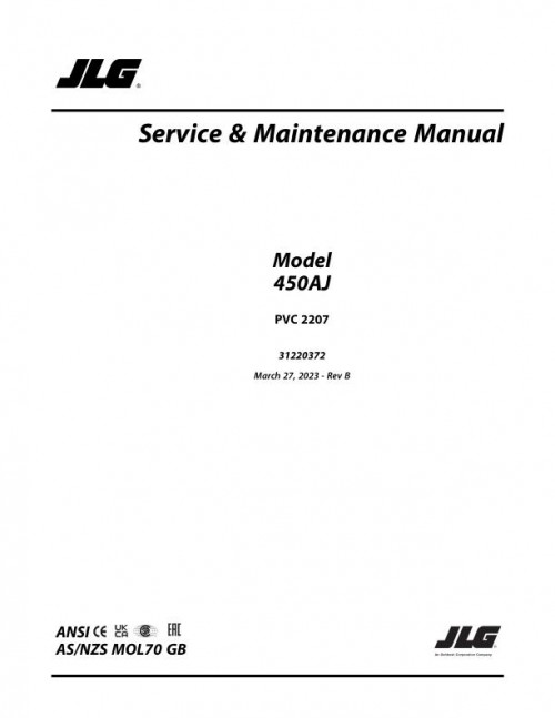 JLG Boom Lifts 450A 450AJ Service Maintenance Manual 31220372 2023 PVC 2207