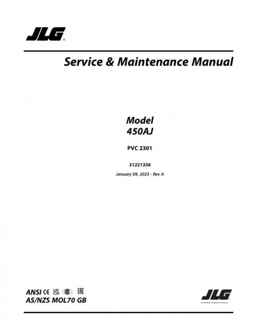 JLG Boom Lifts 450A 450AJ Service Maintenance Manual 31221356 2023 PVC 2301
