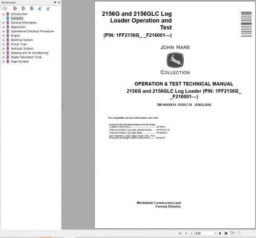 John Deere Loader 2156G 2156GLC Technical Operation Manual TM14045X19 (1)