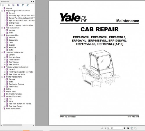 Yale Forklift A410 (ERP170 190VNL) Service Manual