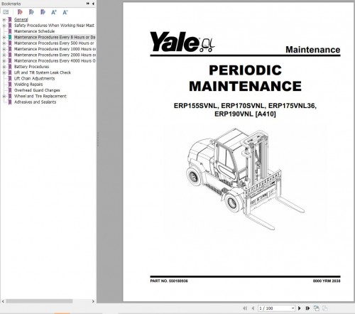 Yale Forklift A410 (ERP80VNL6, ERP80VNL9, ERP90VNL) Service Manual