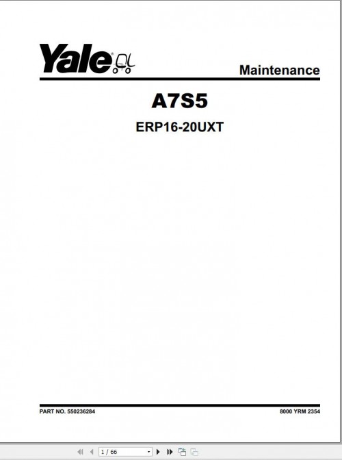 Yale Forklift A7S5 (ERP16UXT, ERP18UXT, ERP20UXT) Service Manual