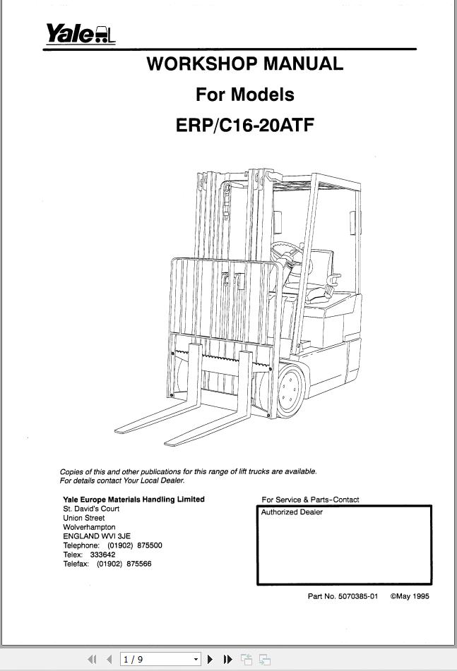 Yale Forklift A807 (ERC_ERP 16_18_20 ATF) Service Manual | Auto Repair ...