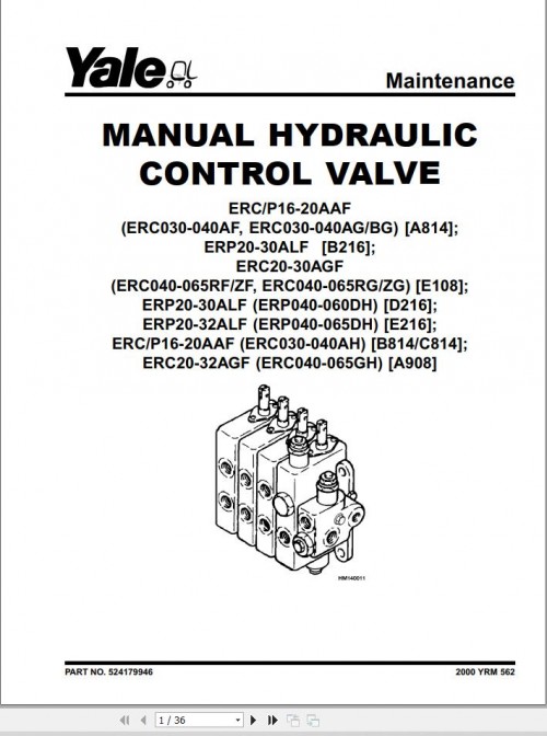 Yale Forklift A814 (ERC ERP16 20AAF) Service Manual