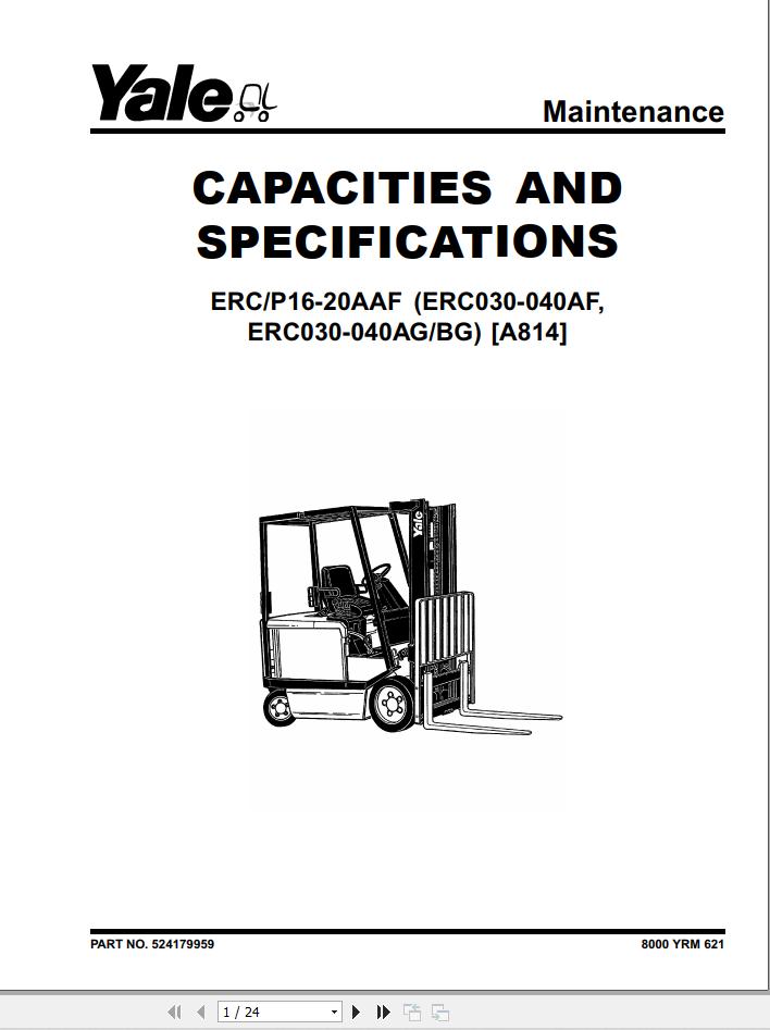 Yale Forklift A814 (ERC_ERP16-20AAF) Service Manual | Auto Repair ...