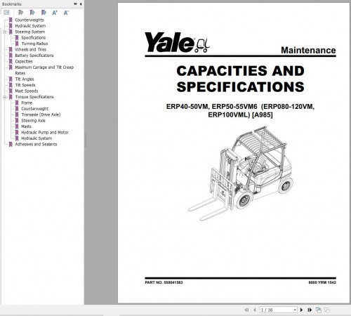 Yale Forklift A985 (ERP080VM to ERP120VM) Service Manual