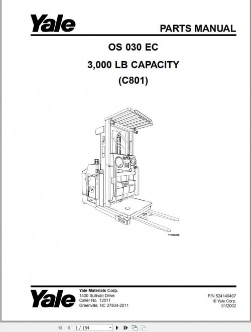 Yale Class 2 Lift Truck C801 (OS030EC) Parts Manual 524140407 (1)