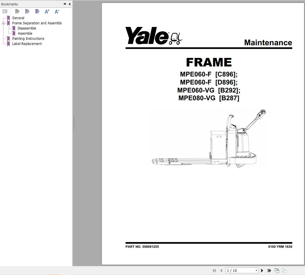 Yale Forklift B287 (MPE060VG, MPE080VG) Service Manual | Auto Repair ...