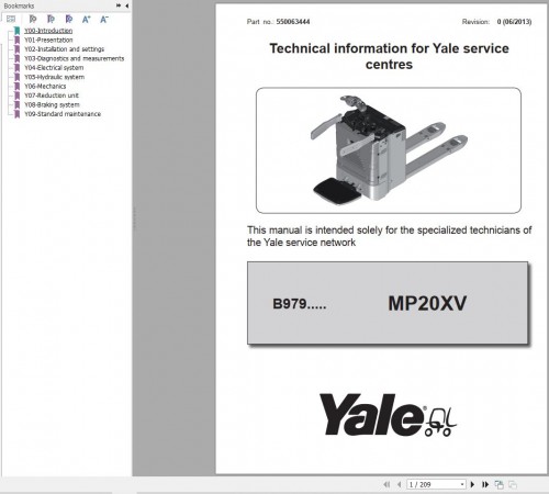 Yale Forklift B979 (MP20XV) Service Manual