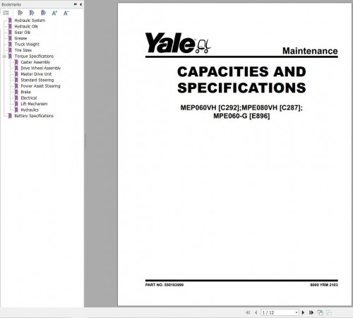 Yale Forklift C287 (MPE060VH, MVP080VH) Service Manual