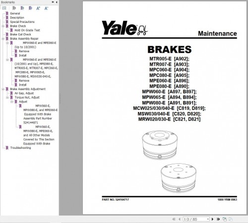 Yale Forklift C820 (MSW030 040E) Service Manual