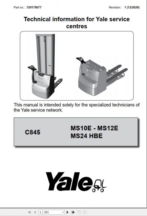 Yale Forklift C845 (MS10E MS12E MS24HBE) Service Manual