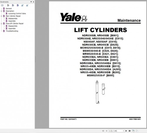 Yale Forklift D820 (D821 MRW020E, MRW030E, D820 MSW040 E) Service Manual