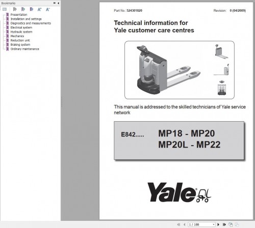 Yale Forklift E842 (MP18 AC MP20 AC MP20L AC MP22 AC) Service Manual