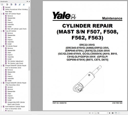 Yale Forklift B910 (GC GLC040 070VX GC GLC55SVX) Service Manual