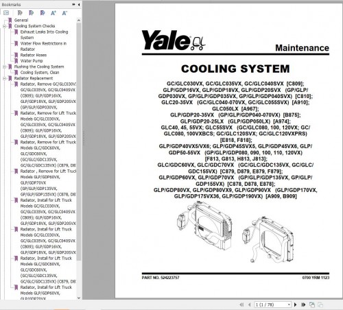 Yale Forklift E818 (GC GLC080 100 120VX to GC GLC120V) Service Manual