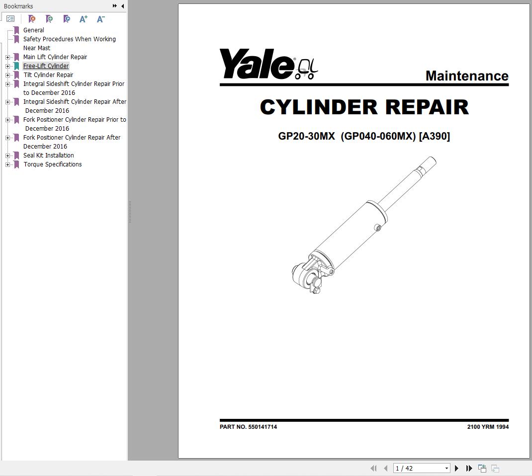 Yale Forklift A390 (GPGLP040MX, GP050MX, GP060MX) Service Manual 08. ...