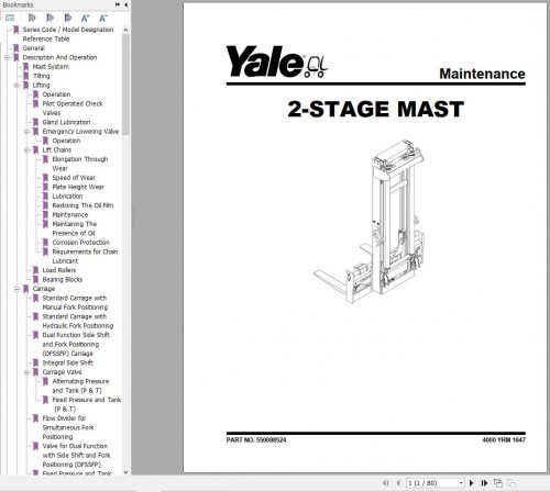 Yale Forklift G876 (GDP80DC to GDP120DC Europe) Service Manual 1