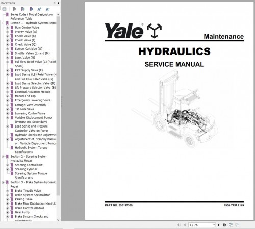 Yale Forklift H876 (GDP190DC to GD280DC) Service Manual 05.2023