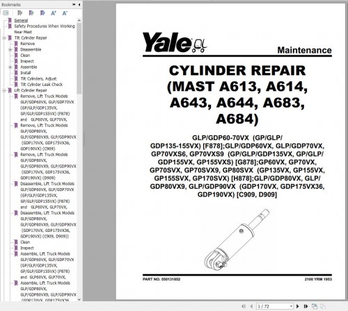 Yale Forklift H878 (GP60VX to GP80SVX Europe) Service Manual 02.2023