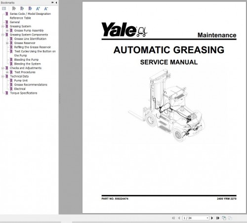 Yale Forklift J876 (GDP190DF to GDP280DF) Service Manual 02.2023